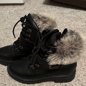 Sun + Stone Black and Gray Fur Winter Boots